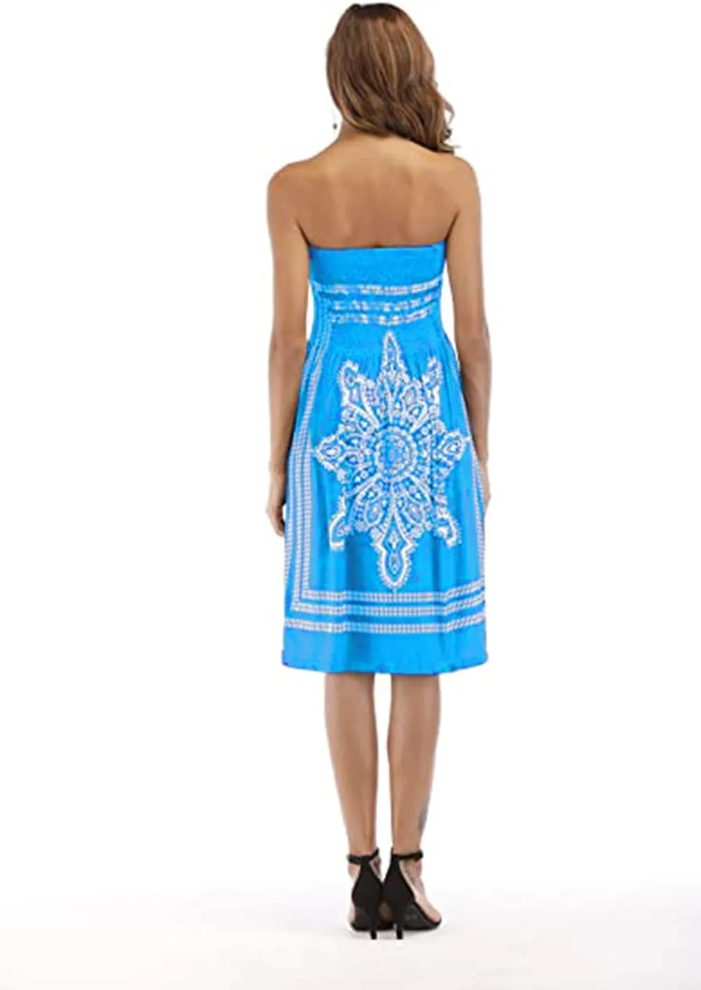 Women's Strapless Floral Bohemian Casual Mini Beach Dress Cover-ups Dress