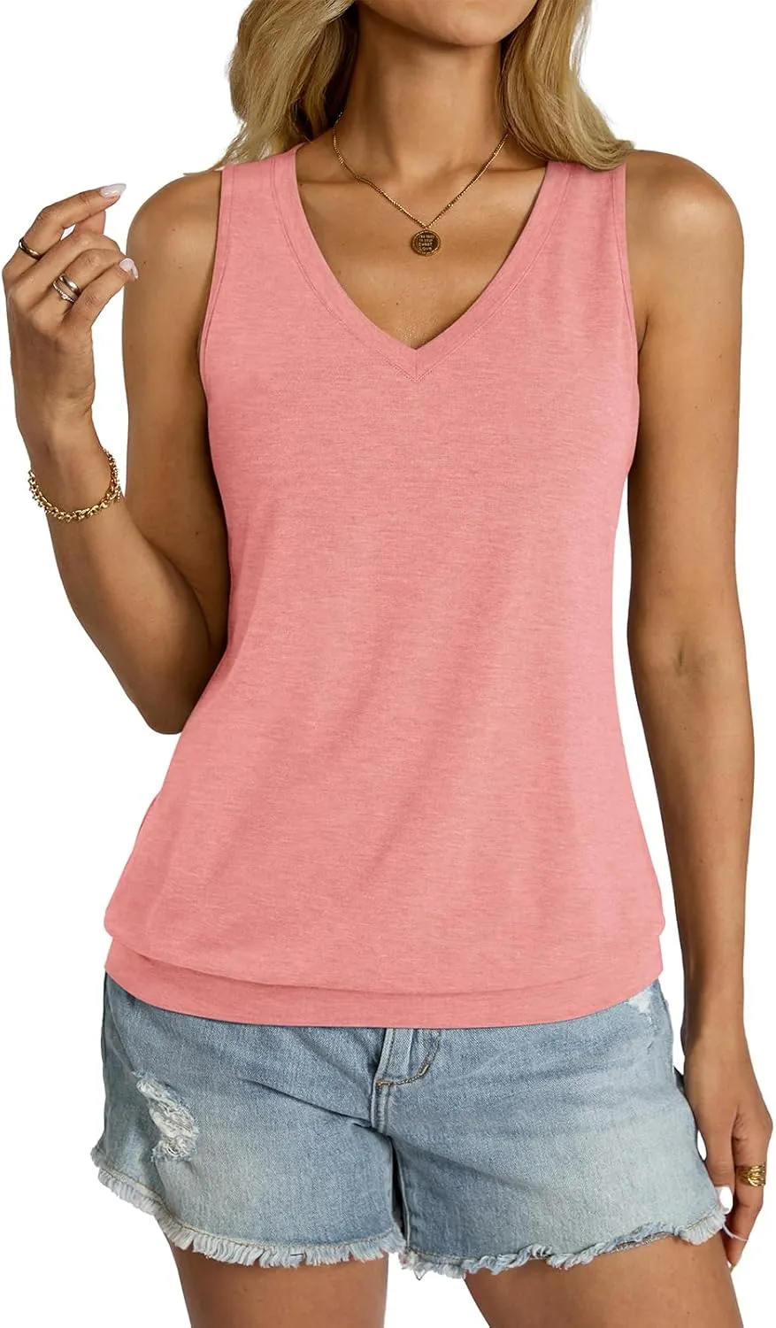 Womens V Neck Tank Tops Sleeveless Banded Hem Shirts Loose Fit Summer Outfits Clothes 2025