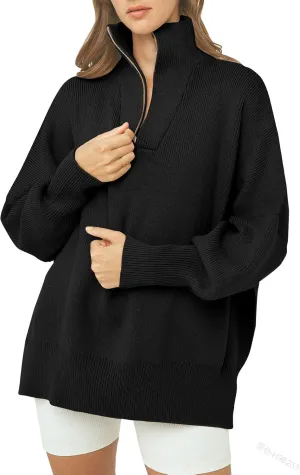 Yuemengxuan Womens Oversized Sweatshirt Y2k Half Zip Sweatshirts Ribbed Knit Sweater Quarter Zipper Pullover Fall Outfits