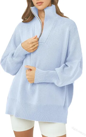 Yuemengxuan Womens Oversized Sweatshirt Y2k Half Zip Sweatshirts Ribbed Knit Sweater Quarter Zipper Pullover Fall Outfits