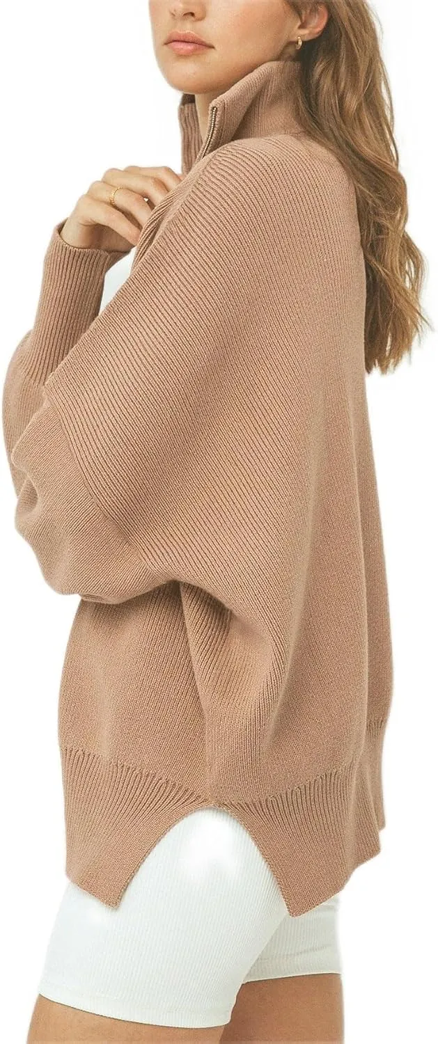 Yuemengxuan Womens Oversized Sweatshirt Y2k Half Zip Sweatshirts Ribbed Knit Sweater Quarter Zipper Pullover Fall Outfits