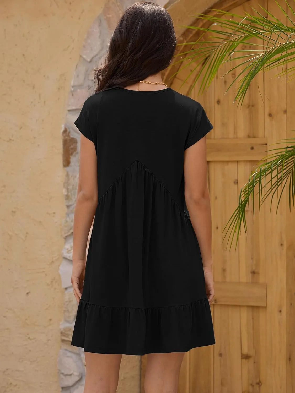 ZAFUL Women's T Shirt Dress V Neck Summer Casual Ruffle Short Sleeve Swing Dresses