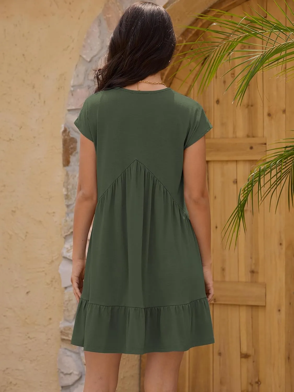 ZAFUL Women's T Shirt Dress V Neck Summer Casual Ruffle Short Sleeve Swing Dresses
