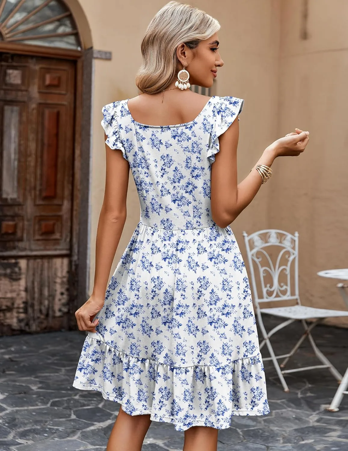 Zeagoo Boho Mini A-line Dress 2025 Womens Summer Dress Casual Ruffle Tiered Floral Square Neck Sundresses Beach with Pockets