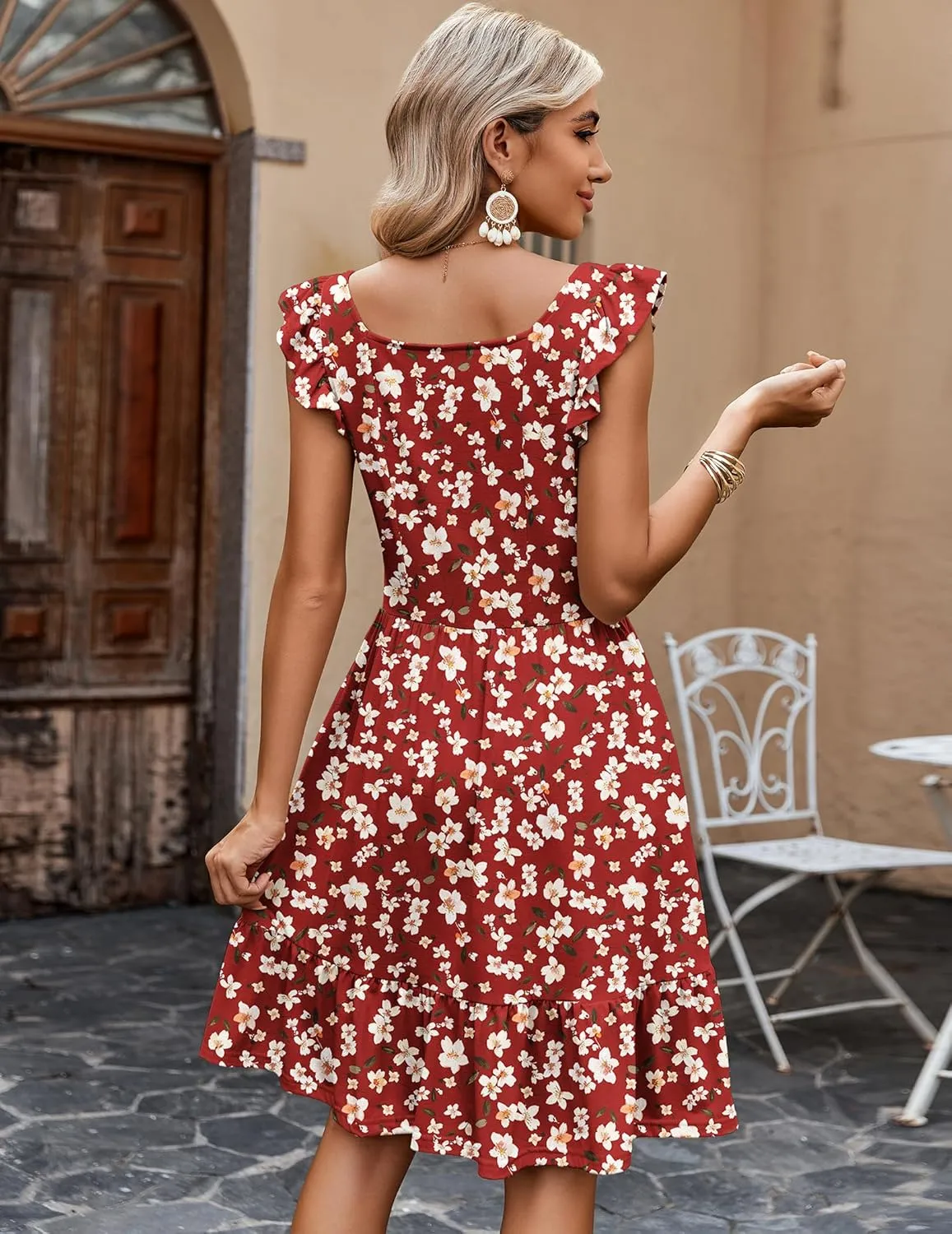 Zeagoo Boho Mini A-line Dress 2025 Womens Summer Dress Casual Ruffle Tiered Floral Square Neck Sundresses Beach with Pockets