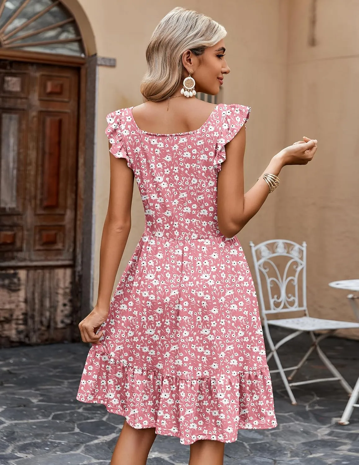 Zeagoo Boho Mini A-line Dress 2025 Womens Summer Dress Casual Ruffle Tiered Floral Square Neck Sundresses Beach with Pockets