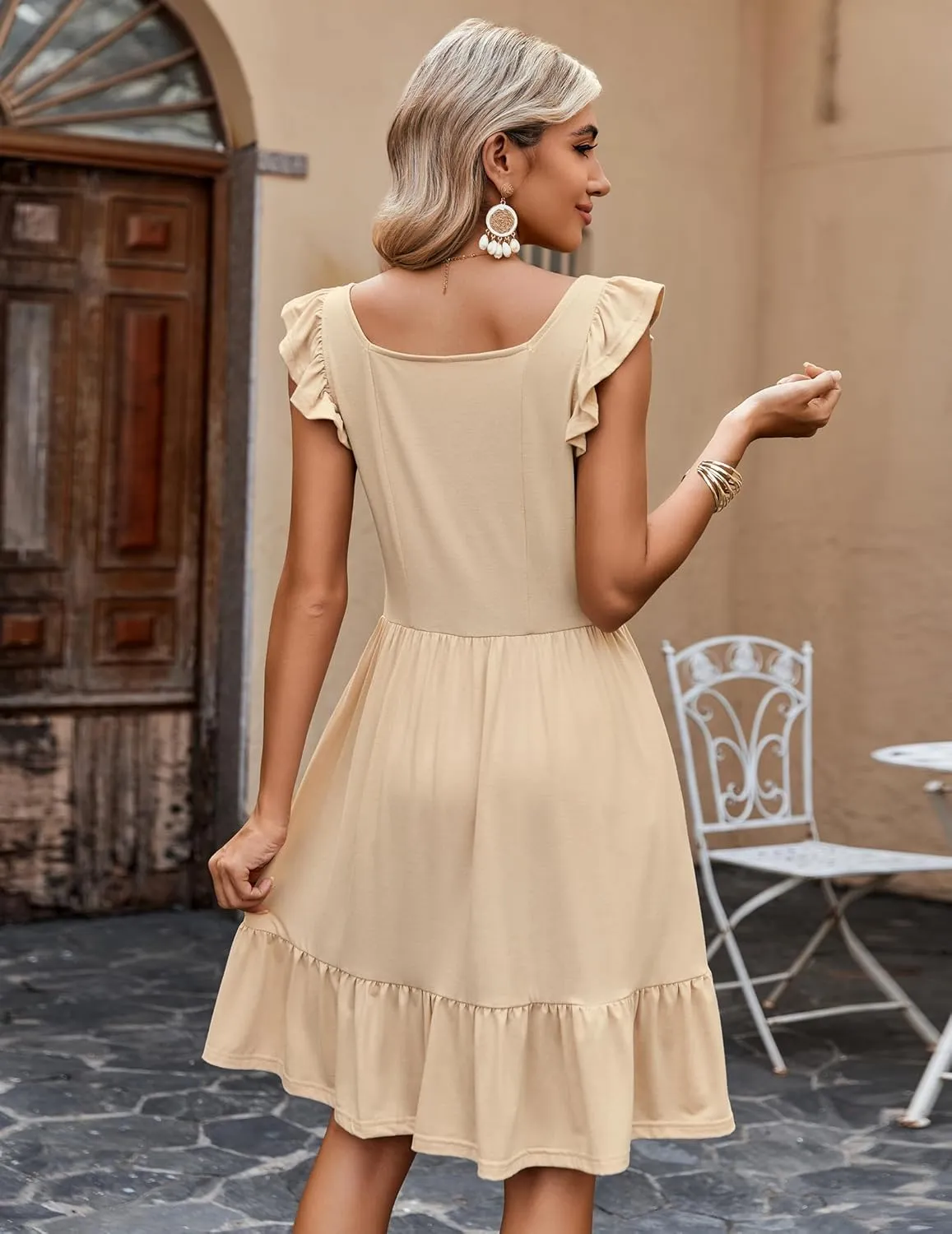 Zeagoo Boho Mini A-line Dress 2025 Womens Summer Dress Casual Ruffle Tiered Floral Square Neck Sundresses Beach with Pockets