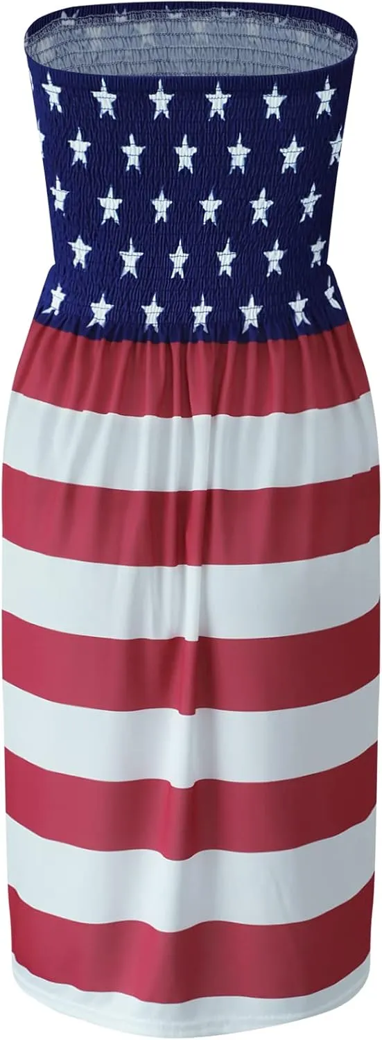 Zyyfly Tube Top Dress Women Summer Beach Coverup Stretch Smocked Strapless Dress