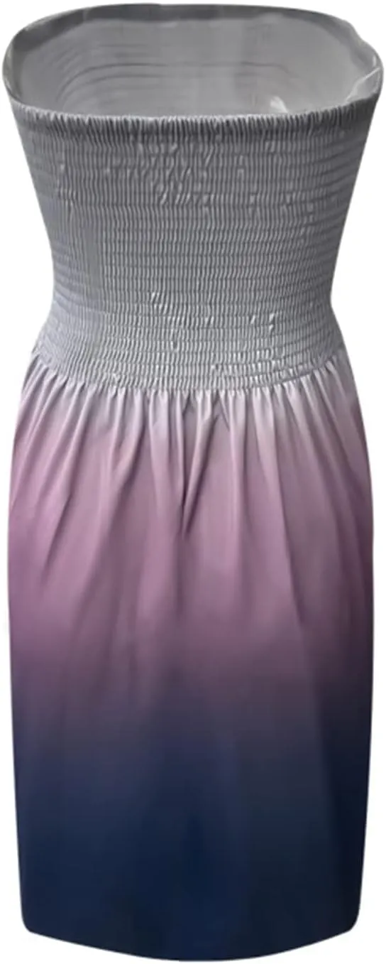 Zyyfly Tube Top Dress Women Summer Beach Coverup Stretch Smocked Strapless Dress