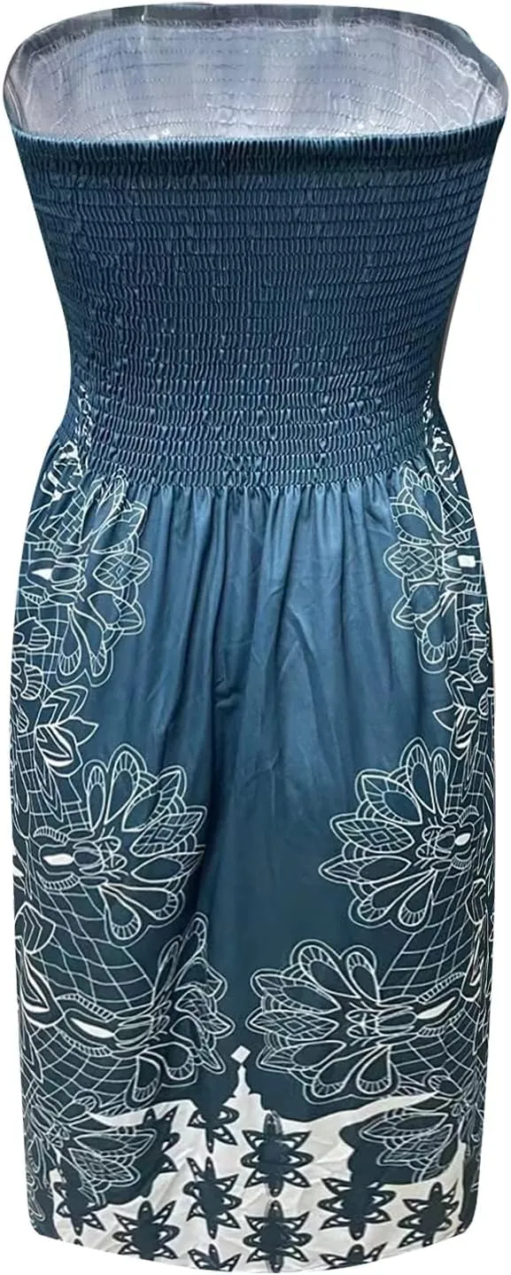 Zyyfly Tube Top Dress Women Summer Beach Coverup Stretch Smocked Strapless Dress