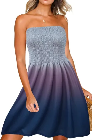 Zyyfly Tube Top Dress Women Summer Beach Coverup Stretch Smocked Strapless Dress