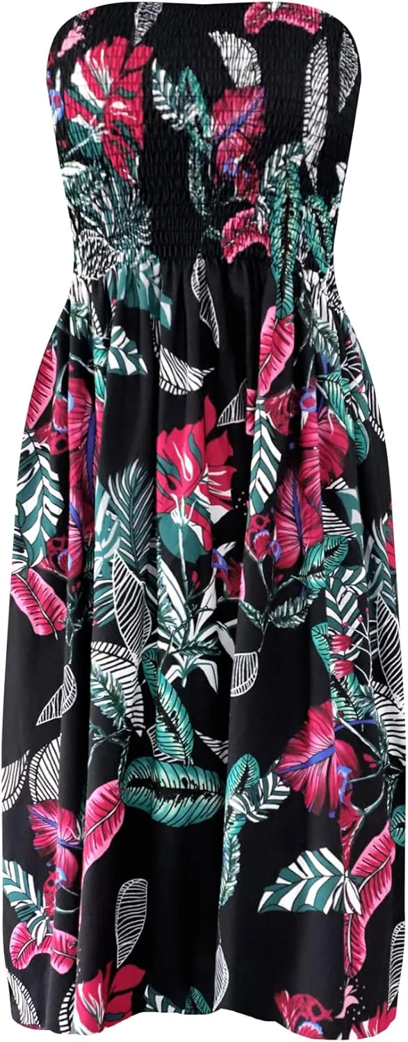 Zyyfly Tube Top Dress Women Summer Beach Coverup Stretch Smocked Strapless Dress