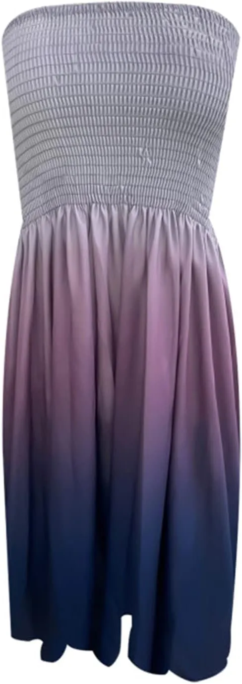 Zyyfly Tube Top Dress Women Summer Beach Coverup Stretch Smocked Strapless Dress